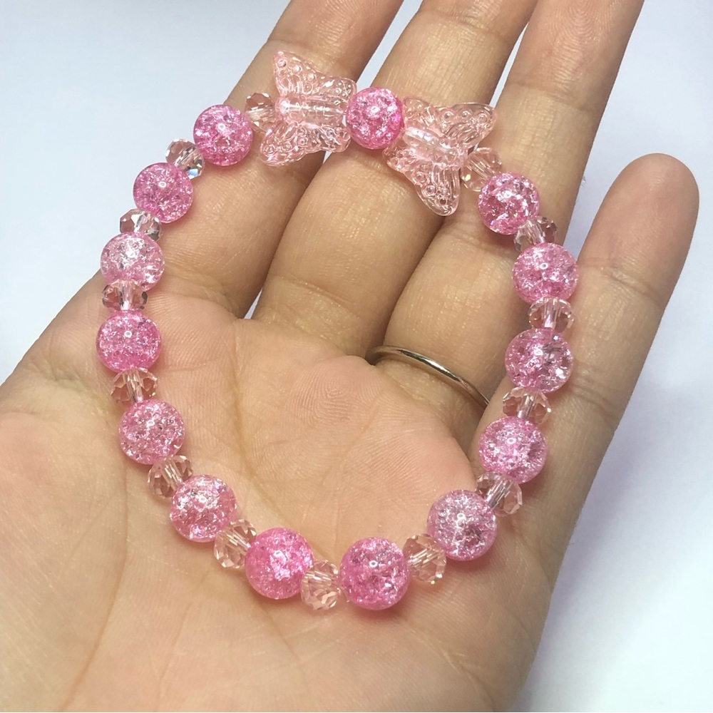 Pink glass and butterflies bracelet handmade fragile material